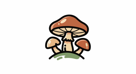 Obraz premium Cartoon style illustration of three mushrooms growing from a green mound