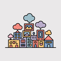 Fototapeta premium Colorful Cityscape with Buildings and Clouds