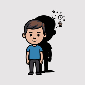 Boy Thinking with Shadow Self Concept