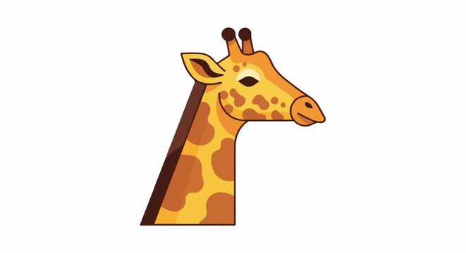 Cartoon giraffe head with distinctive spots and ossicones, set against white