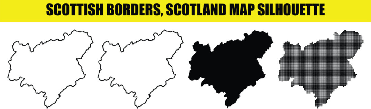 Scottish borders scotland map silhouette illustrations with various styles including solid fill and outline.