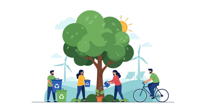 Eco-Friendly Lifestyle: Sustainable Living & Environmental Protection. Recycling, Planting, Green Energy.