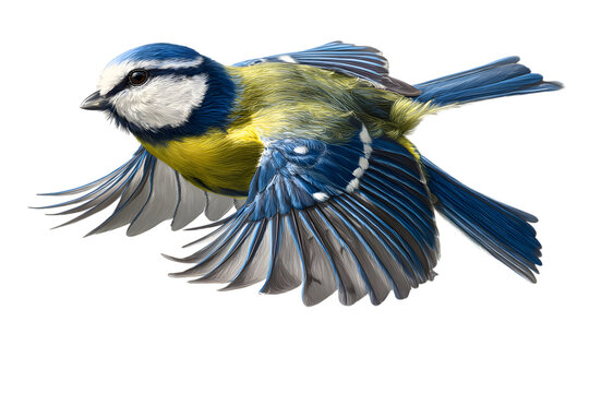blue tit bird in flight isolated on transparent background