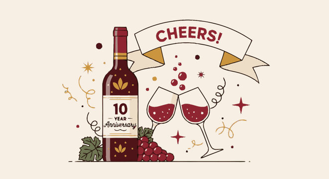 Ten Year Anniversary Celebration with Wine and Cheers.