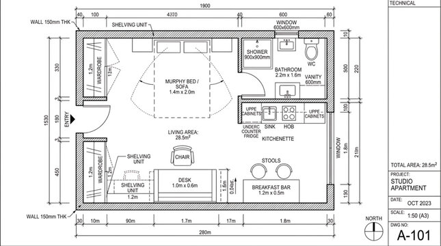 Detailed architectural blueprint of a modern house floor plan with measurements and labels