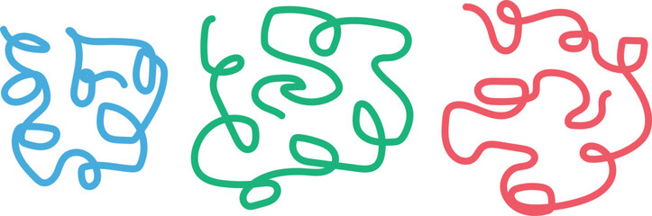 Obraz premium Three colorful squiggly line art pieces on a white background
