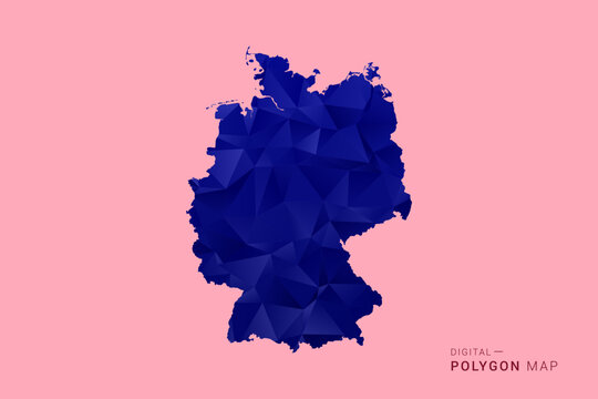 Germany Map - Low poly polygon map in deep blue gradient on soft pink pastel background, modern minimal geometric design, clean digital vector illustration.