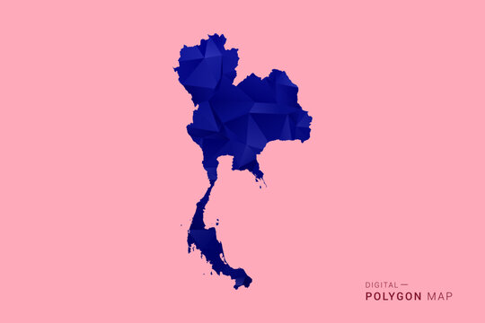Thailand Map - Low poly polygon map in deep blue gradient on soft pink pastel background, modern minimal geometric design, clean digital vector illustration.