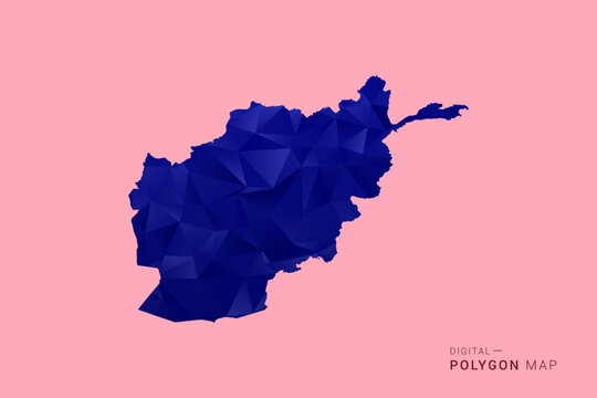 Afghanistan Map - Low poly polygon map in deep blue gradient on soft pink pastel background, modern minimal geometric design, clean digital vector illustration.