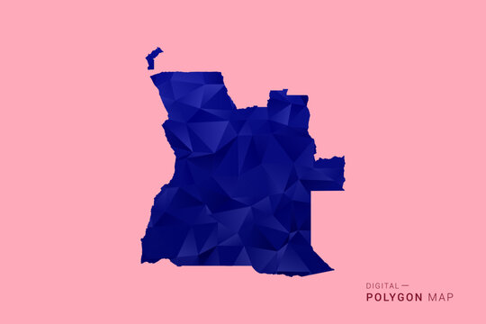 Angola Map - Low poly polygon map in deep blue gradient on soft pink pastel background, modern minimal geometric design, clean digital vector illustration.