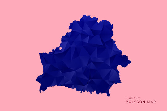 Belarus Map - Low poly polygon map in deep blue gradient on soft pink pastel background, modern minimal geometric design, clean digital vector illustration.