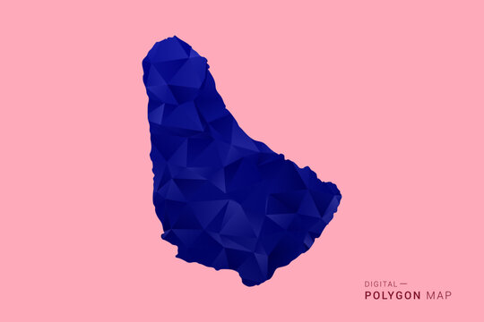 Barbados Map - Low poly polygon map in deep blue gradient on soft pink pastel background, modern minimal geometric design, clean digital vector illustration.