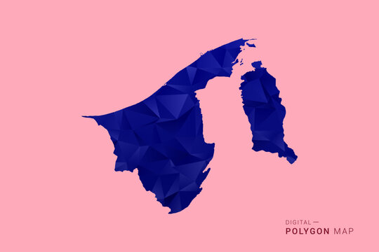 Brunei Map - Low poly polygon map in deep blue gradient on soft pink pastel background, modern minimal geometric design, clean digital vector illustration.