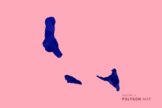 Comoros Map - Low poly polygon map in deep blue gradient on soft pink pastel background, modern minimal geometric design, clean digital vector illustration.