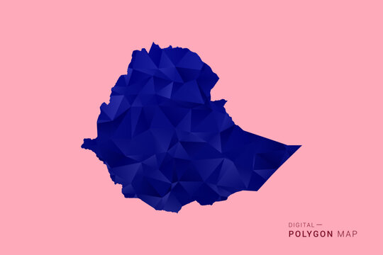 Ethiopia Map - Low poly polygon map in deep blue gradient on soft pink pastel background, modern minimal geometric design, clean digital vector illustration.