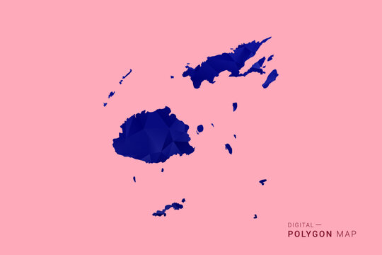 Fiji Map - Low poly polygon map in deep blue gradient on soft pink pastel background, modern minimal geometric design, clean digital vector illustration.