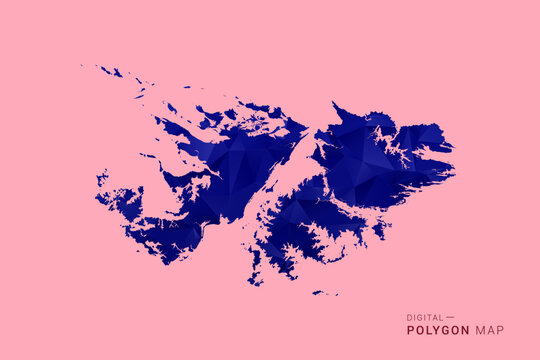 Falkland Islands Map - Low poly polygon map in deep blue gradient on soft pink pastel background, modern minimal geometric design, clean digital vector illustration.