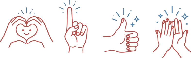 Fototapeta premium Cute Hand Gesture Icons Vector Set | Thumbs Up, OK, High Five, Love