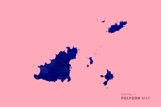 Guernsey Map - Low poly polygon map in deep blue gradient on soft pink pastel background, modern minimal geometric design, clean digital vector illustration.