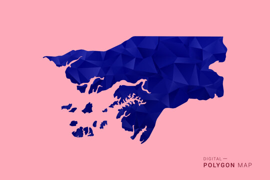 Guinea-Bissau Map - Low poly polygon map in deep blue gradient on soft pink pastel background, modern minimal geometric design, clean digital vector illustration.
