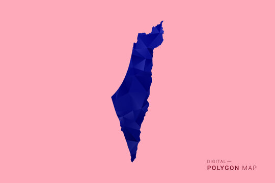 Palestine Map - Low poly polygon map in deep blue gradient on soft pink pastel background, modern minimal geometric design, clean digital vector illustration.