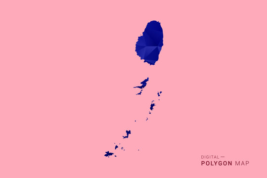 Saint Vincent and the Grenadines Map - Low poly polygon map in deep blue gradient on soft pink pastel background, modern minimal geometric design, clean digital vector illustration.