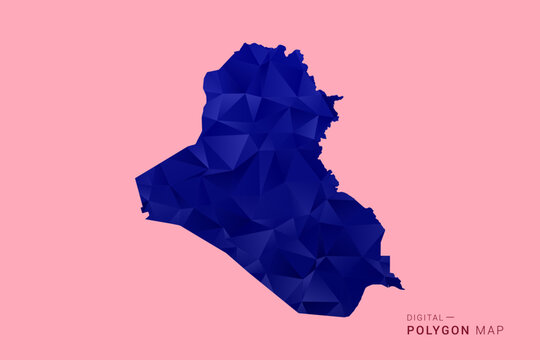 Iraq Map - Low poly polygon map in deep blue gradient on soft pink pastel background, modern minimal geometric design, clean digital vector illustration.