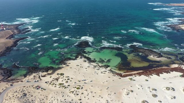 Aerial View of Natural Pools and Stone Shelters at Playa de los Charcos Fuerteventura