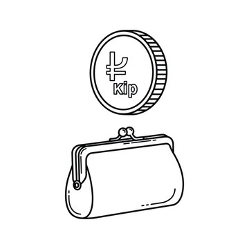 Illustration of a purse with a laotian kip coin on top