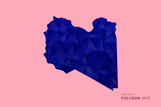 Libya Map - Low poly polygon map in deep blue gradient on soft pink pastel background, modern minimal geometric design, clean digital vector illustration.
