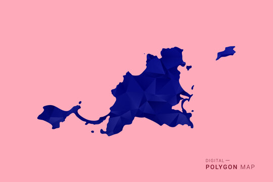 Saint Martin Map - Low poly polygon map in deep blue gradient on soft pink pastel background, modern minimal geometric design, clean digital vector illustration.