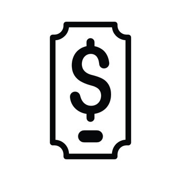 Black and white ticket symbol featuring a dollar sign inside a perforated border
