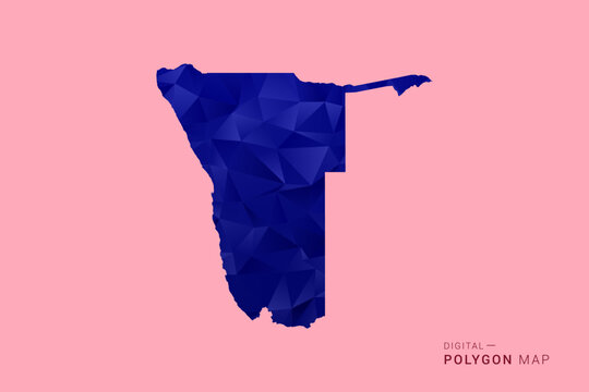 Namibia Map - Low poly polygon map in deep blue gradient on soft pink pastel background, modern minimal geometric design, clean digital vector illustration.