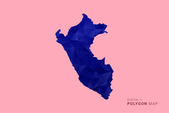 Peru Map - Low poly polygon map in deep blue gradient on soft pink pastel background, modern minimal geometric design, clean digital vector illustration.