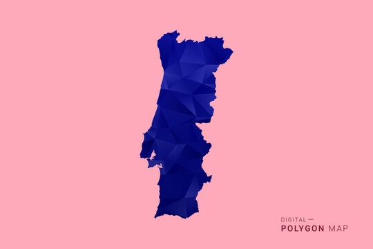 Portugal Map - Low poly polygon map in deep blue gradient on soft pink pastel background, modern minimal geometric design, clean digital vector illustration.