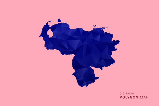 Venezuela Map - Low poly polygon map in deep blue gradient on soft pink pastel background, modern minimal geometric design, clean digital vector illustration.