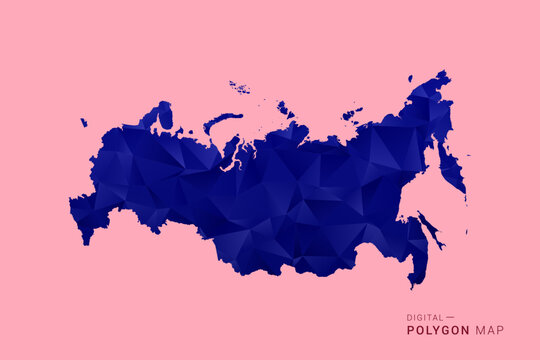 Russia Map - Low poly polygon map in deep blue gradient on soft pink pastel background, modern minimal geometric design, clean digital vector illustration.