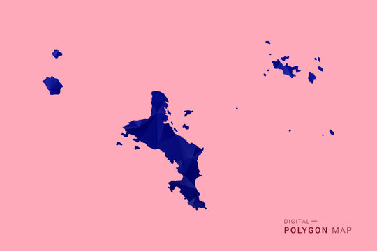 Seychelles Map - Low poly polygon map in deep blue gradient on soft pink pastel background, modern minimal geometric design, clean digital vector illustration.
