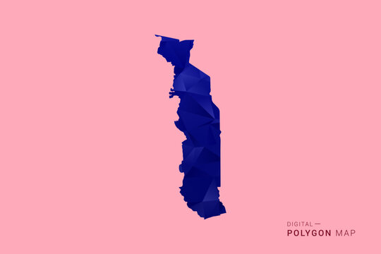 Togo Map - Low poly polygon map in deep blue gradient on soft pink pastel background, modern minimal geometric design, clean digital vector illustration.