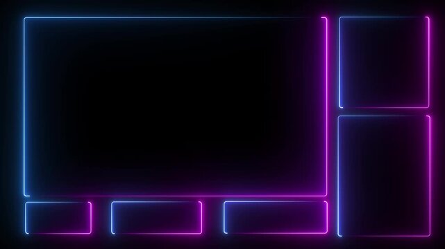 Futuristic electric blue neon glowing live streaming border frame for tech, gaming, streaming, live videos, and digital overlays.4k animation motion graphics video animation.