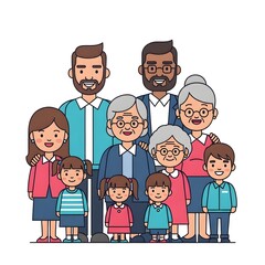 Obraz premium Happy multi-generational family posing for a portrait, embracing love and togetherness in a warm, diverse group of adults and children