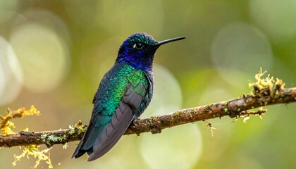 Fototapeta premium Vibrant Hummingbird Perched on Branch in Nature.