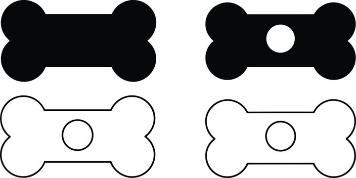 Black and white stylized illustration of four bone icons in grid with design variations, symbolizing pattern recognition, classification, anatomy, and creative visual concepts.