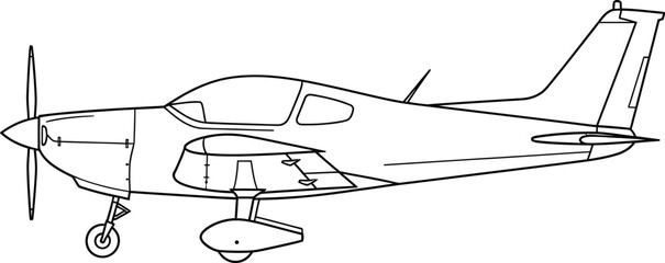 Fototapeta premium a detailed line drawing showcases a small single engine airplane viewed from the side highlighting its aerodynamic design and key features