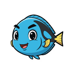Obraz premium Blue Cartoon Fish Character Illustration.