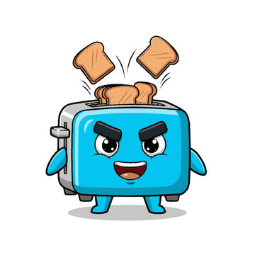 Angry Toaster Character with Toast Flying Out.
