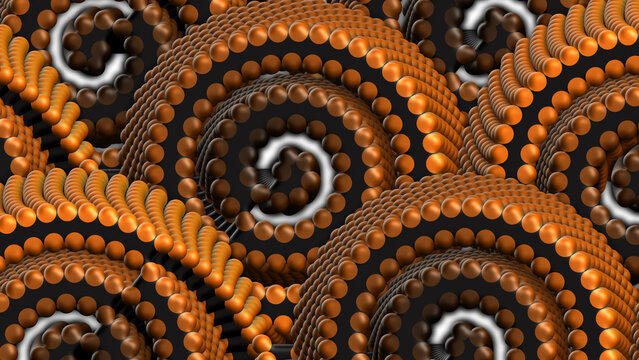 Abstract spiral beads orange golden spheres pattern texture graphic
