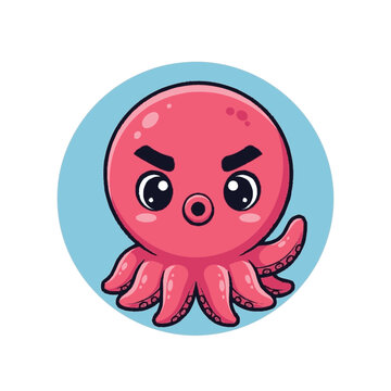 Cartoon Octopus Character with Angry Expression.