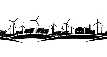 Renewable energy sources with solar panels and wind turbines Vector © Kapilbiswas