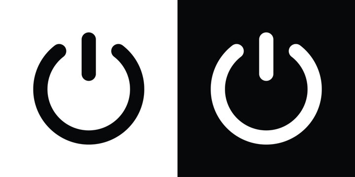 Universal power on/off symbol icon set. Clean, circular vector stroke with vertical line. Essential UI element for electronics, startup, and energy-saving concepts in B&W.